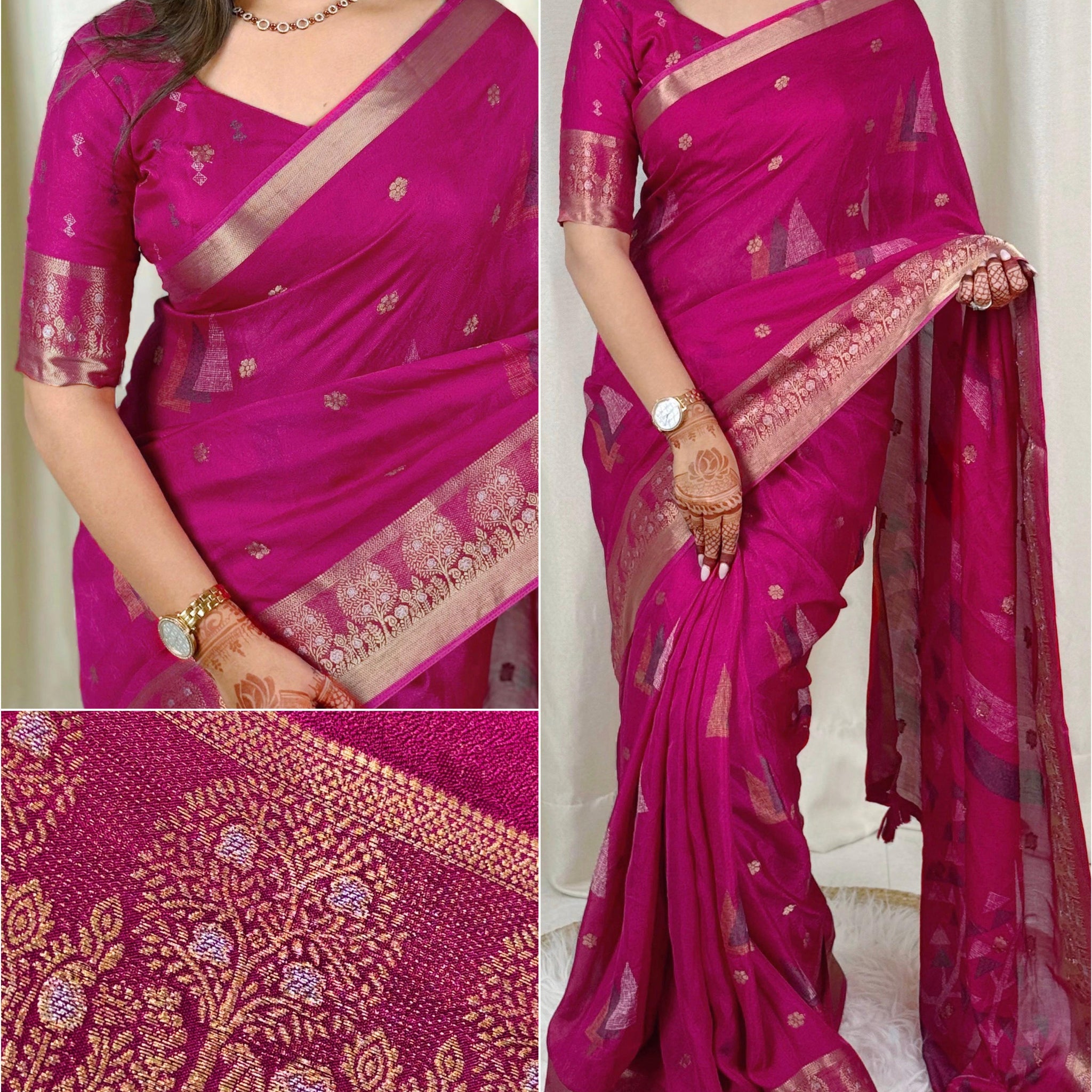 Pink Pure Moss Cotton Designer Saree
