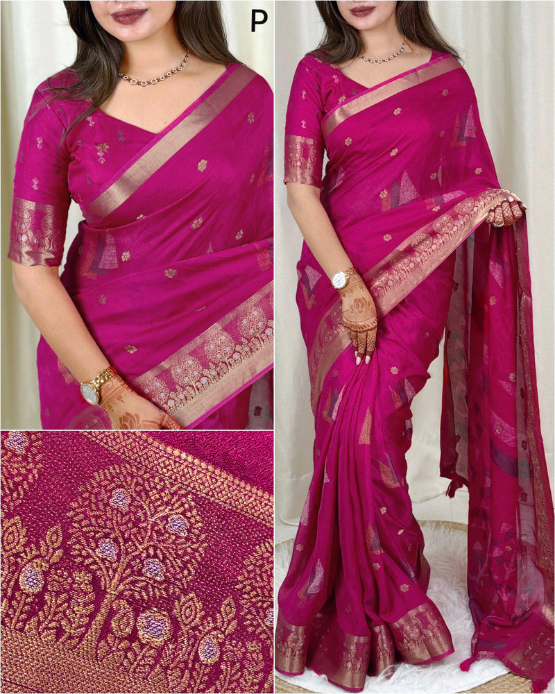 Pink Pure Moss Cotton Designer Saree
