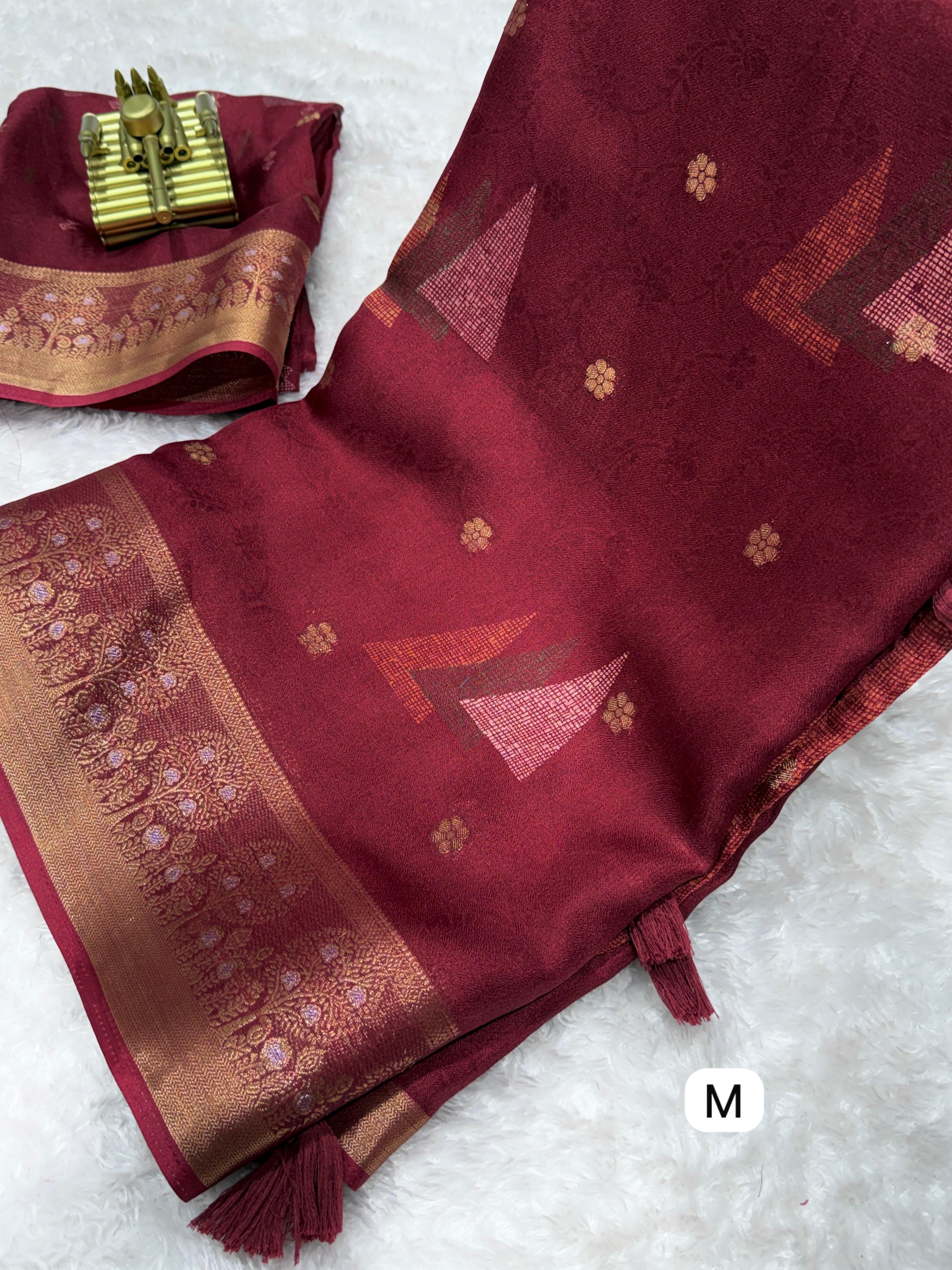 Red Pure Moss Cotton Designer Saree