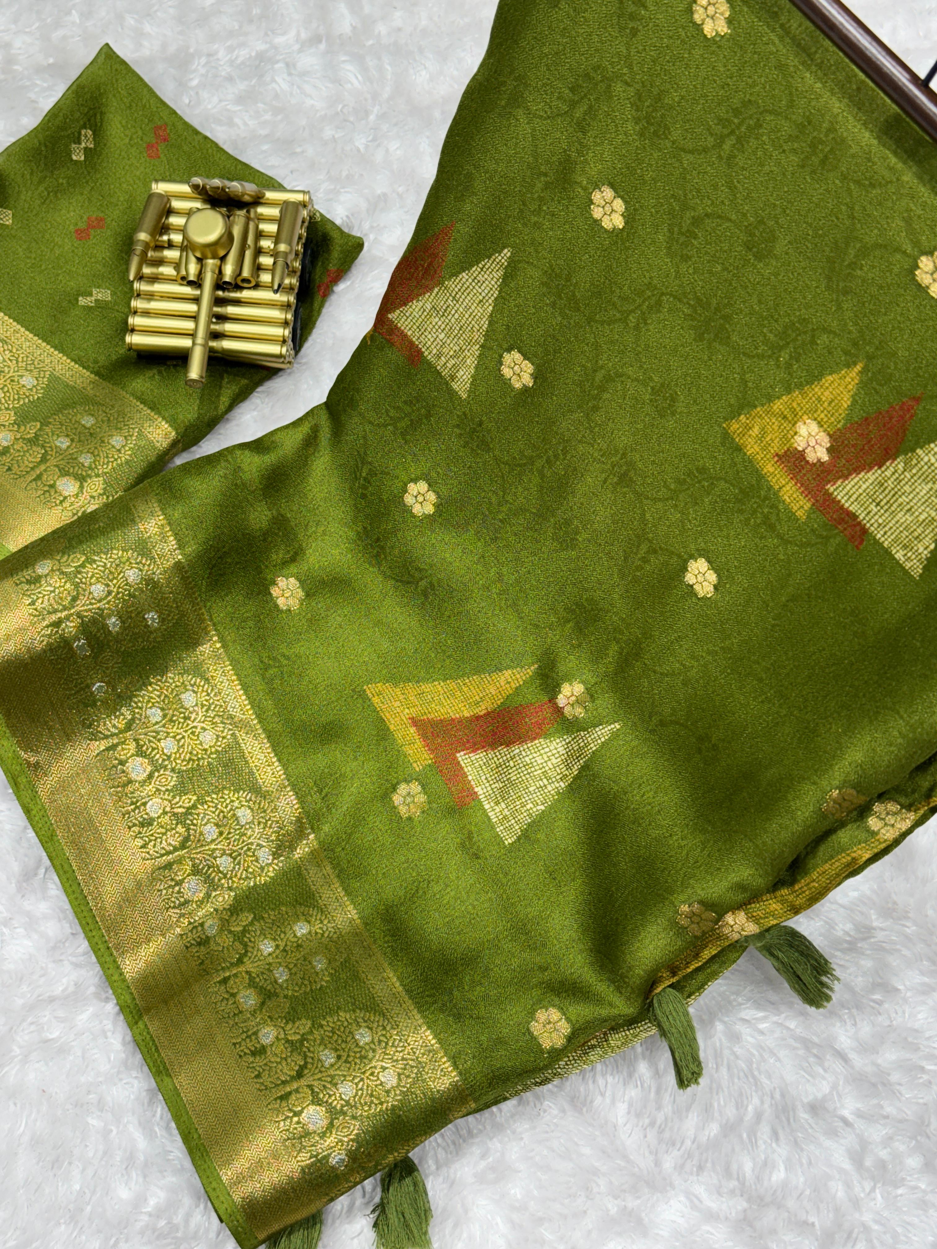 Green Pure Moss Cotton Designer Saree