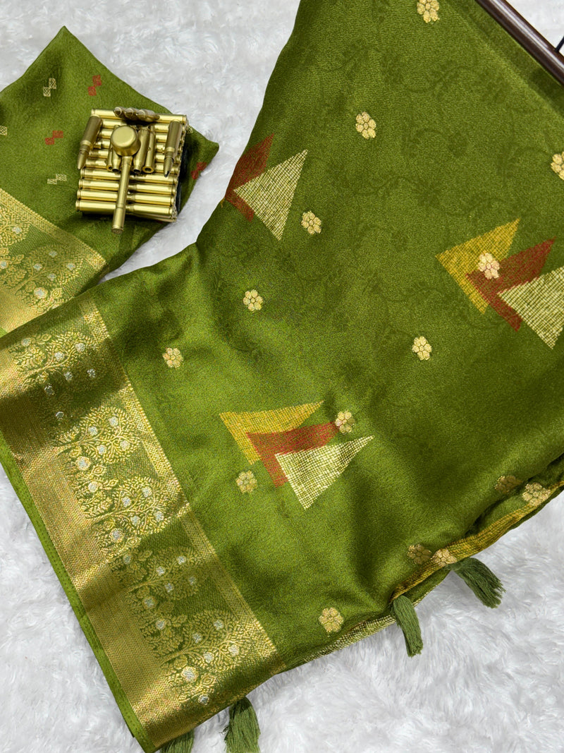 Green Pure Moss Cotton Designer Saree