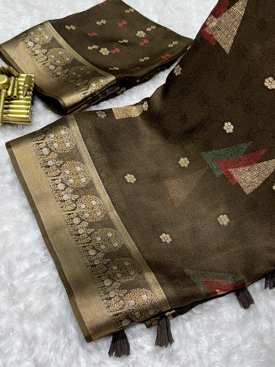 Brown Pure Moss Cotton Designer Saree Cotton saree Anant Tex Exports Pvt.Ltd..