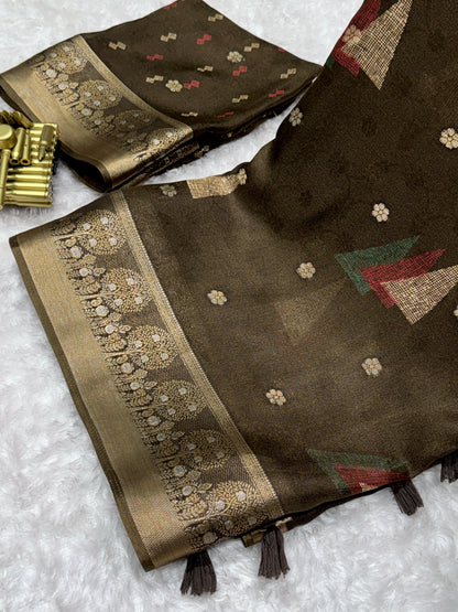 Brown Pure Moss Cotton Designer Saree Cotton saree Anant Tex Exports Pvt.Ltd..