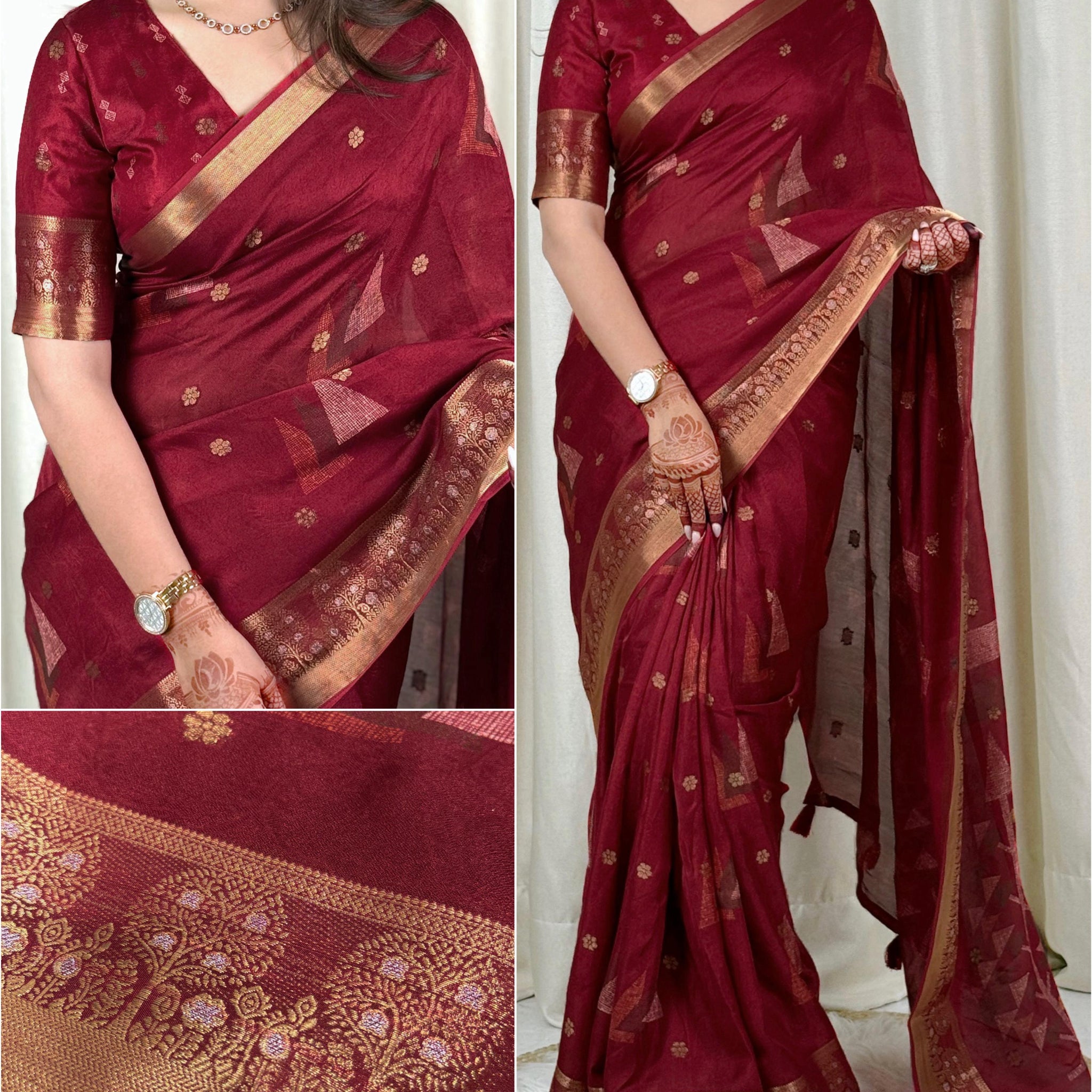 Red Pure Moss Cotton Designer Saree