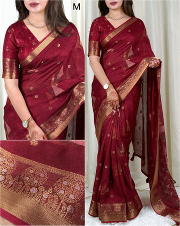 Red Pure Moss Cotton Designer Saree