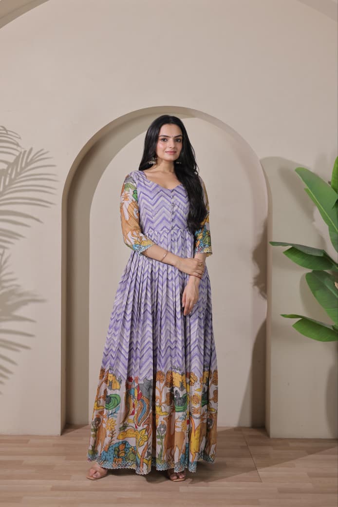 Purple Pure Tussar Silk Anarkali Gown