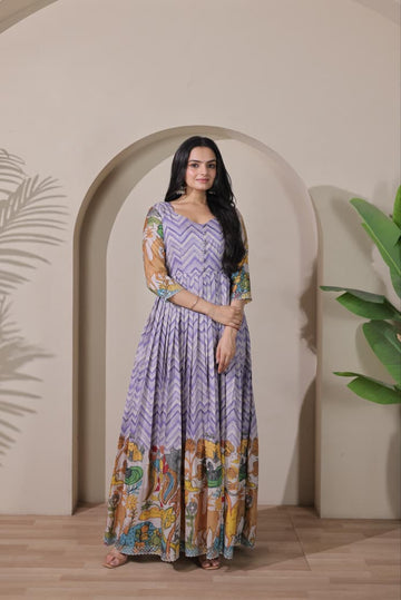 Purple Pure Tussar Silk Anarkali Gown