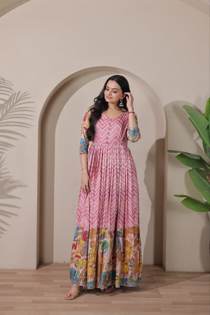 Pink Pure Tussar Silk Anarkali Gown Anarkali Gown Anant Tex Exports Pvt.Ltd..