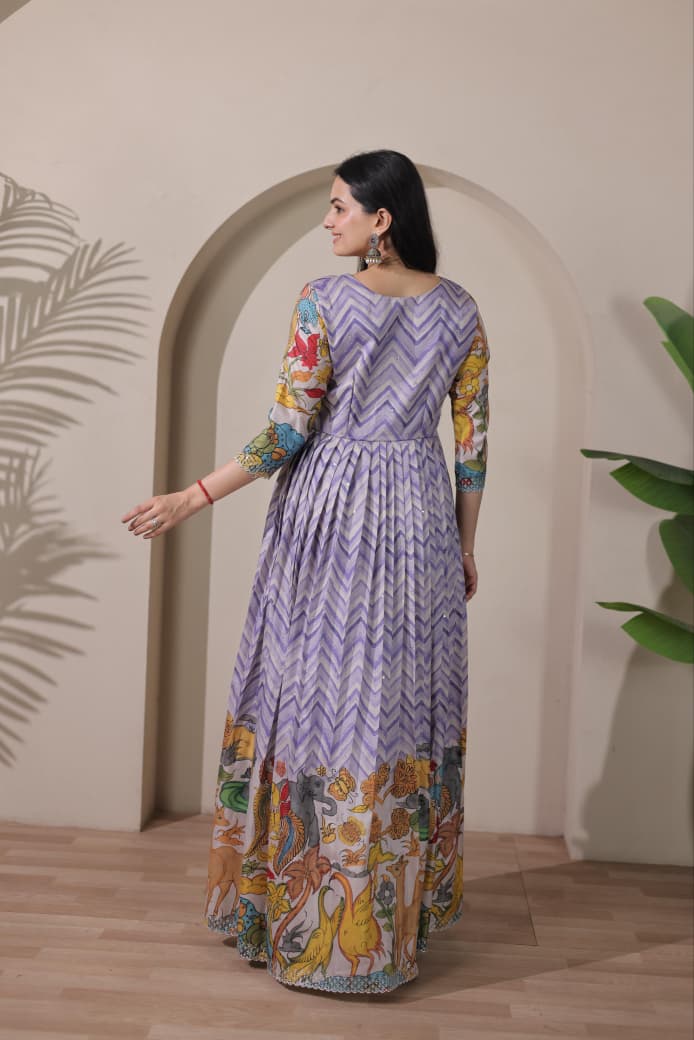 Purple Pure Tussar Silk Anarkali Gown
