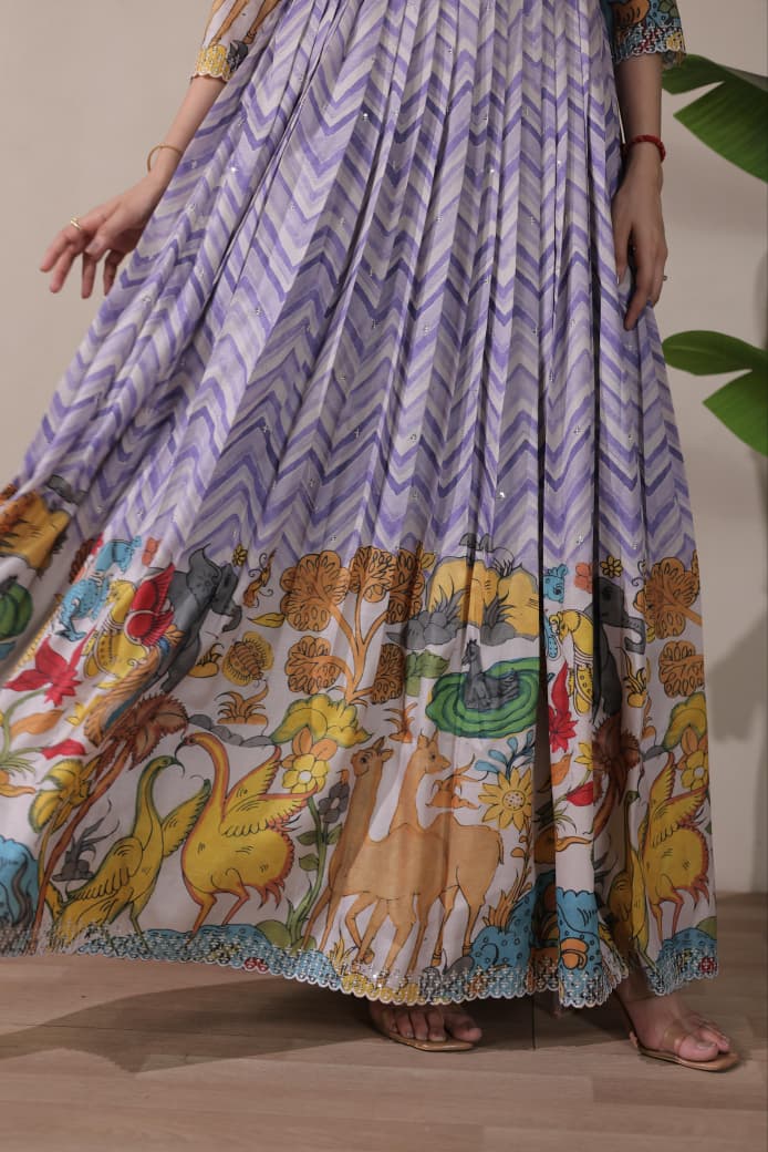 Purple Pure Tussar Silk Anarkali Gown