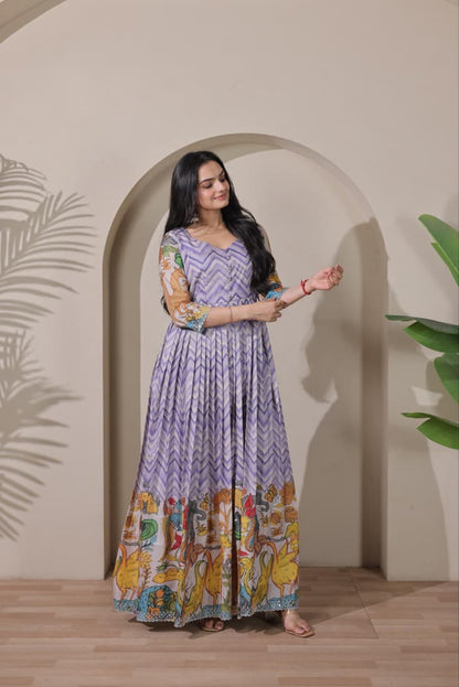 Purple Pure Tussar Silk Anarkali Gown Anarkali Gown Anant Tex Exports Pvt.Ltd..