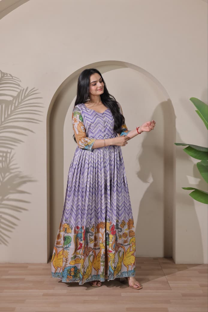 Purple Pure Tussar Silk Anarkali Gown
