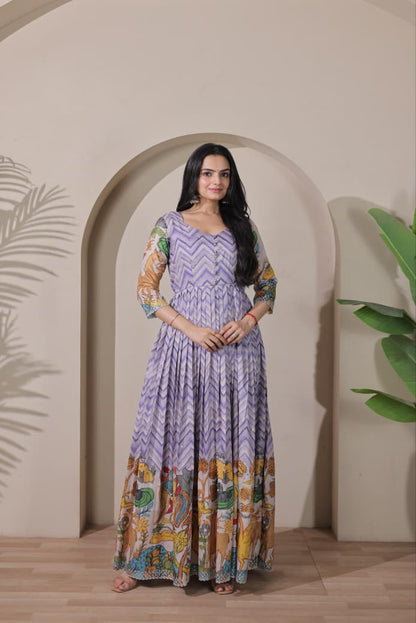 Purple Pure Tussar Silk Anarkali Gown Anarkali Gown Anant Tex Exports Pvt.Ltd..