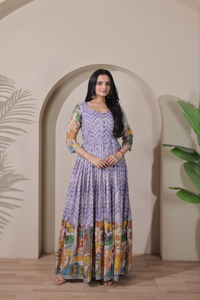 Purple Pure Tussar Silk Anarkali Gown