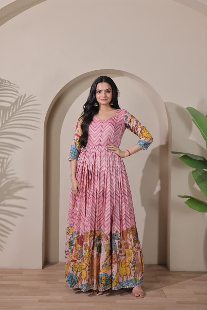 Pink Pure Tussar Silk Anarkali Gown