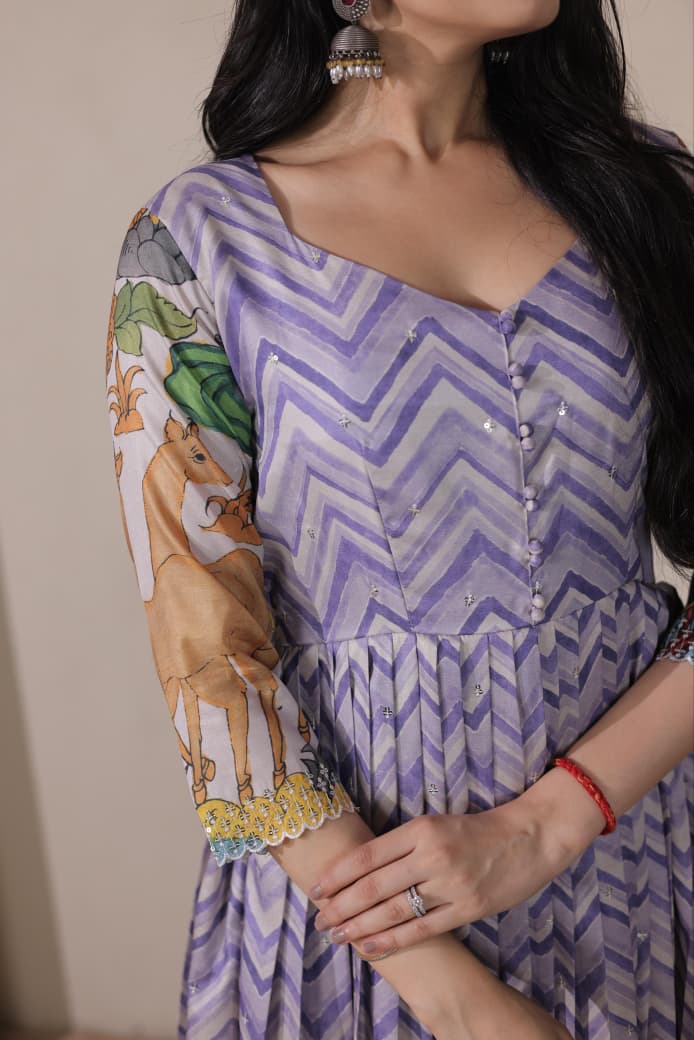 Purple Pure Tussar Silk Anarkali Gown