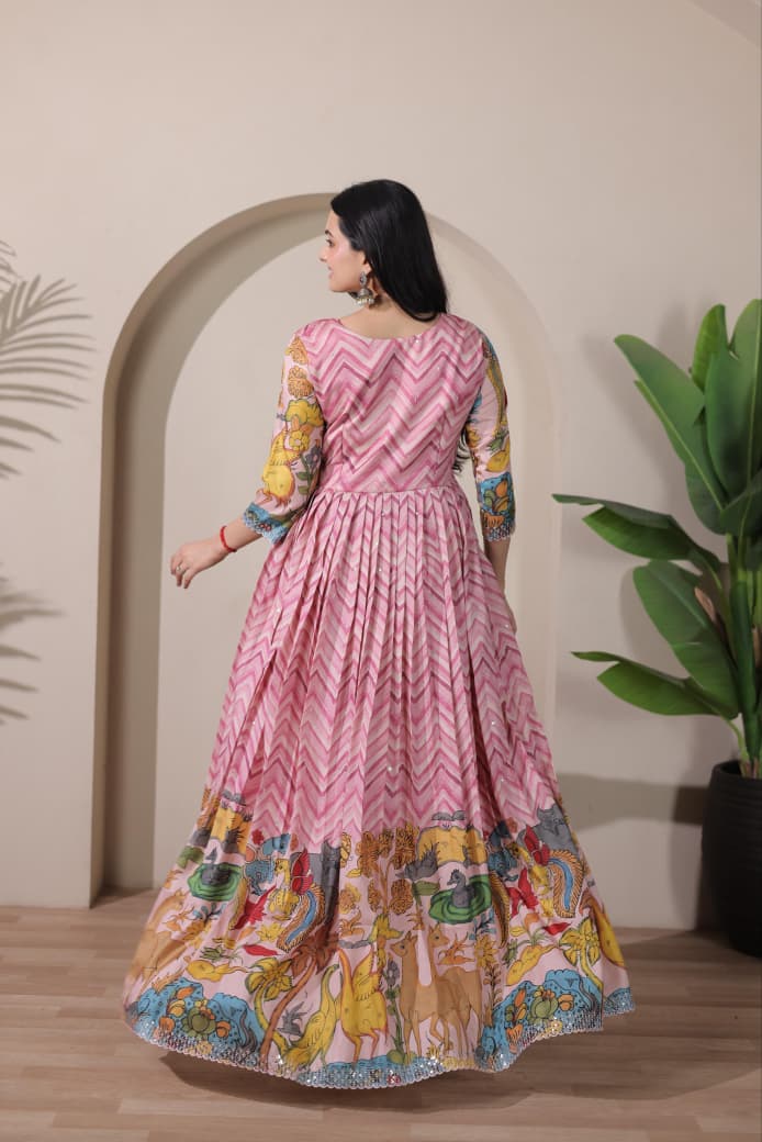 Pink Pure Tussar Silk Anarkali Gown