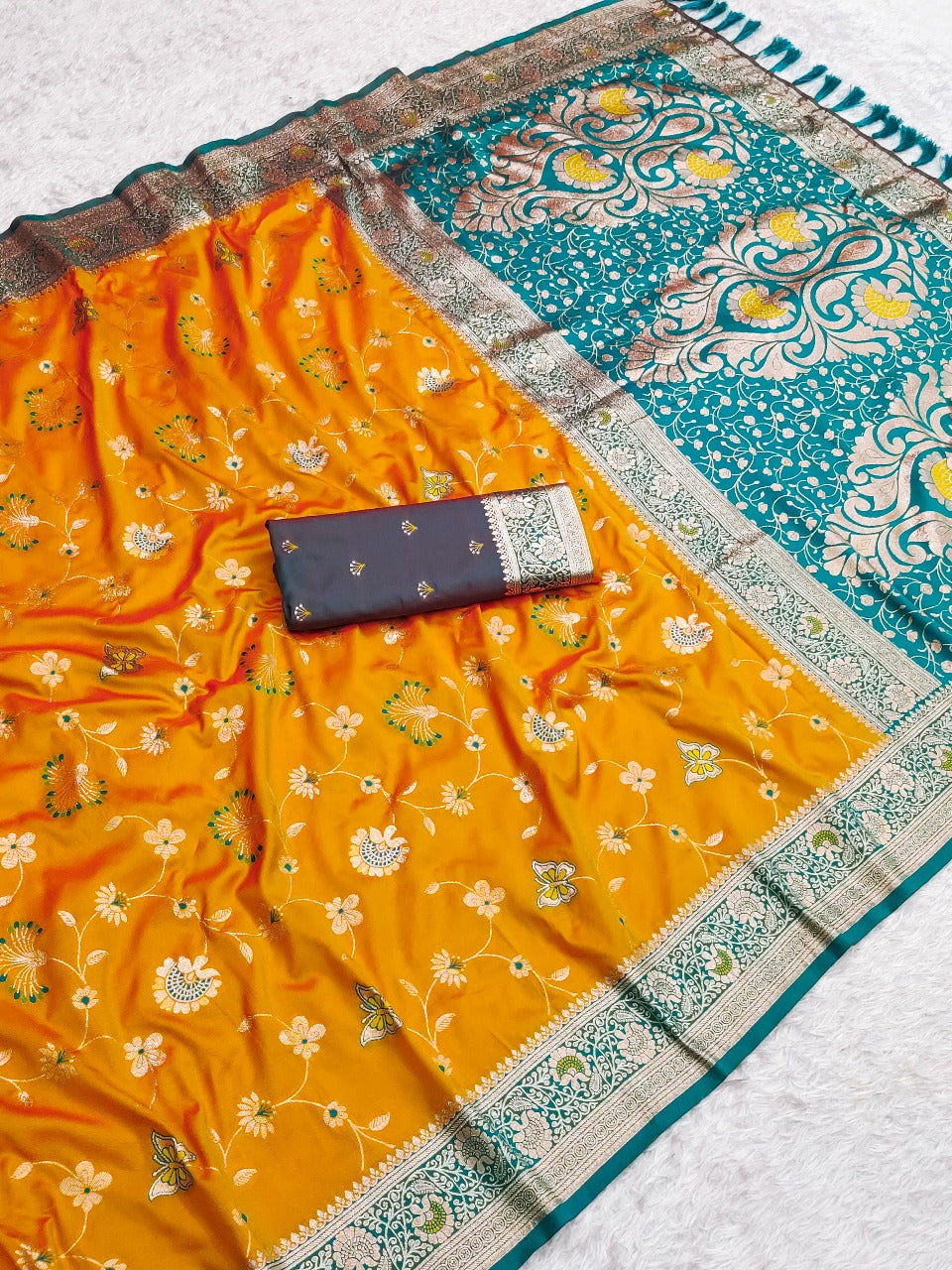 Orange Banarasi Jaal Zari Woven Silk Banarasi Saree Banarasi Silk Saree Anant Tex Exports Pvt.Ltd..