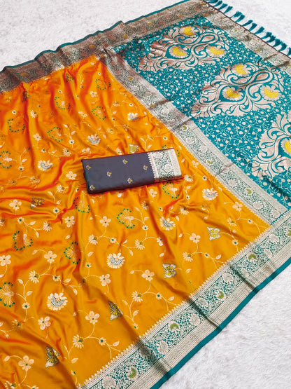 Orange Banarasi Jaal Zari Woven Silk Banarasi Saree Banarasi Silk Saree Anant Tex Exports Pvt.Ltd..