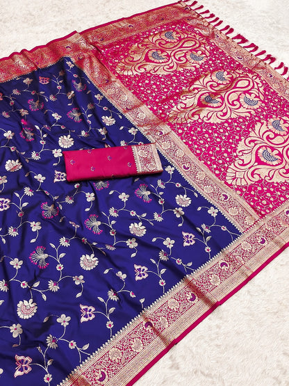 Violet Green Banarasi Jaal Zari Woven Silk Banarasi Saree Banarasi Silk Saree Anant Tex Exports Pvt.Ltd..