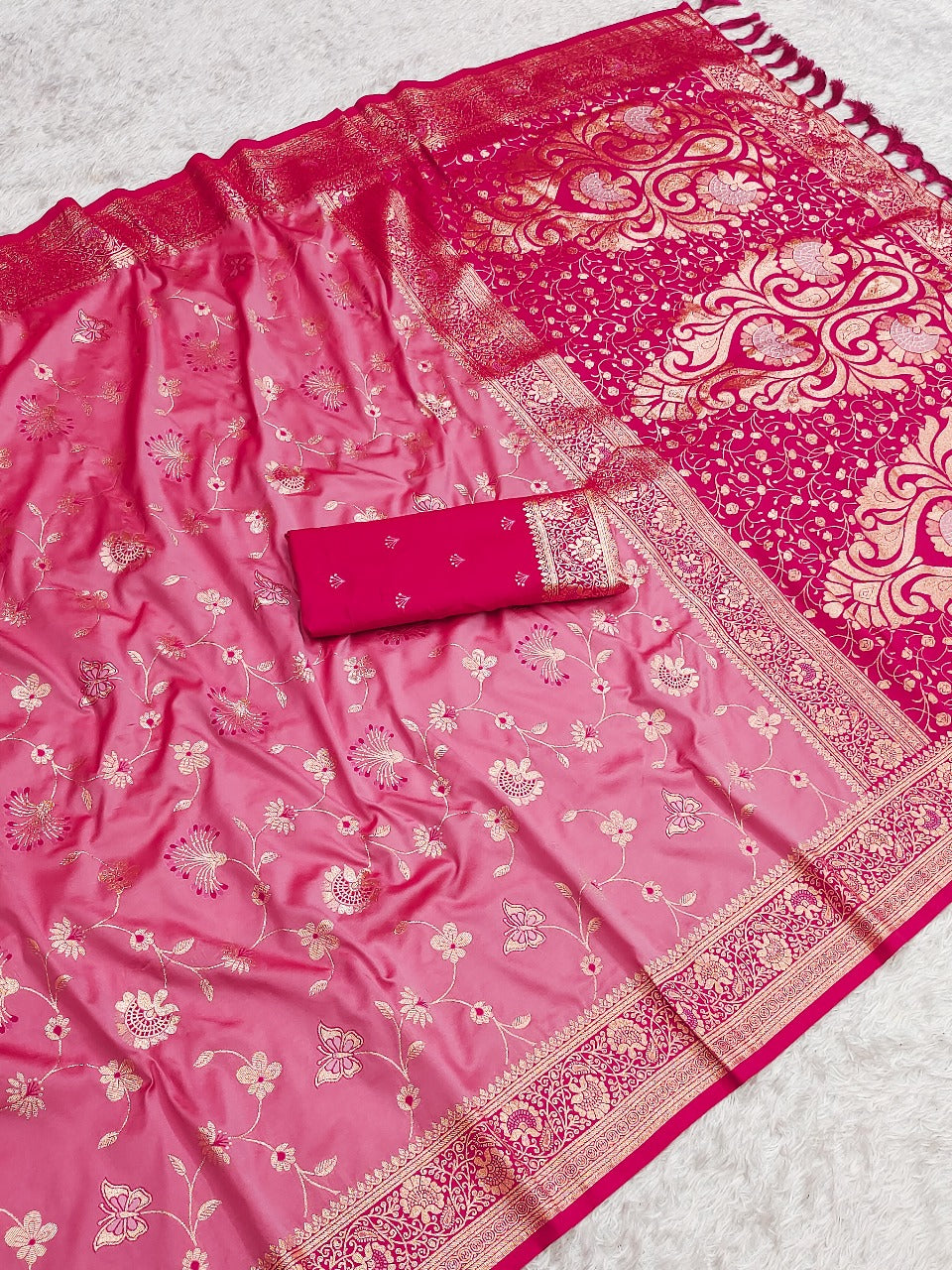 Baby Pink Banarasi Jaal Zari Woven Silk Saree Banarasi Silk Saree Anant Tex Exports Pvt.Ltd..