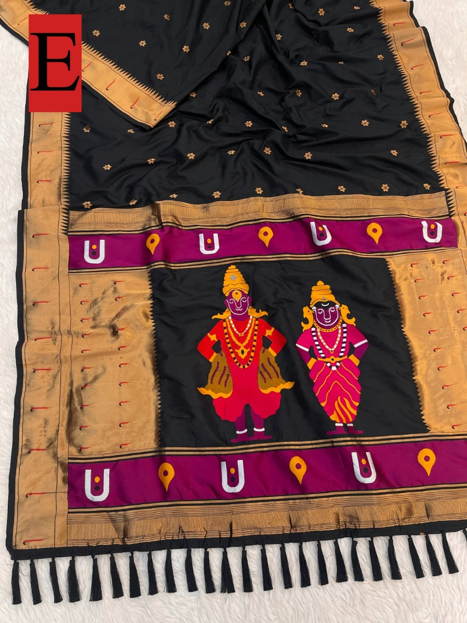 Black Zari Woven Vitthala God Special Paithani Silk Saree Banarasi Silk Saree Anant Tex Exports Pvt.Ltd..