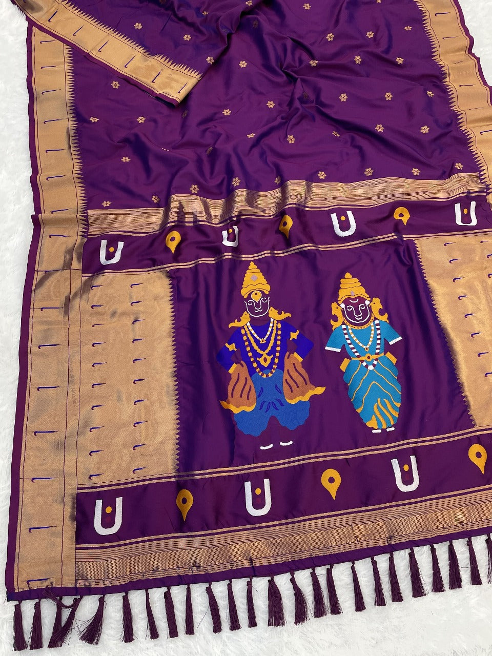 Wine Zari Woven Vitthala God Special Paithani Silk Saree Banarasi Silk Saree Anant Tex Exports Pvt.Ltd..