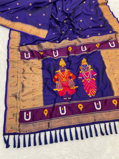 Violet Zari Woven Vitthala God Special Paithani Silk Saree Banarasi Silk Saree Anant Tex Exports Pvt.Ltd..