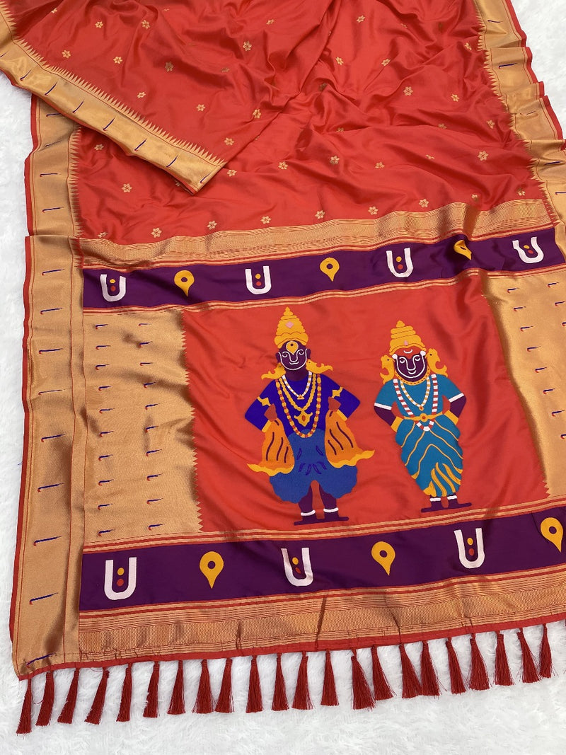 Red Zari Woven Vitthala God Special Paithani Silk Saree