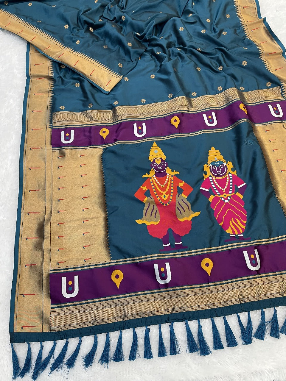 Rama Blue Zari Woven Vitthala God Special Paithani Silk Saree Banarasi Silk Saree Anant Tex Exports Pvt.Ltd..