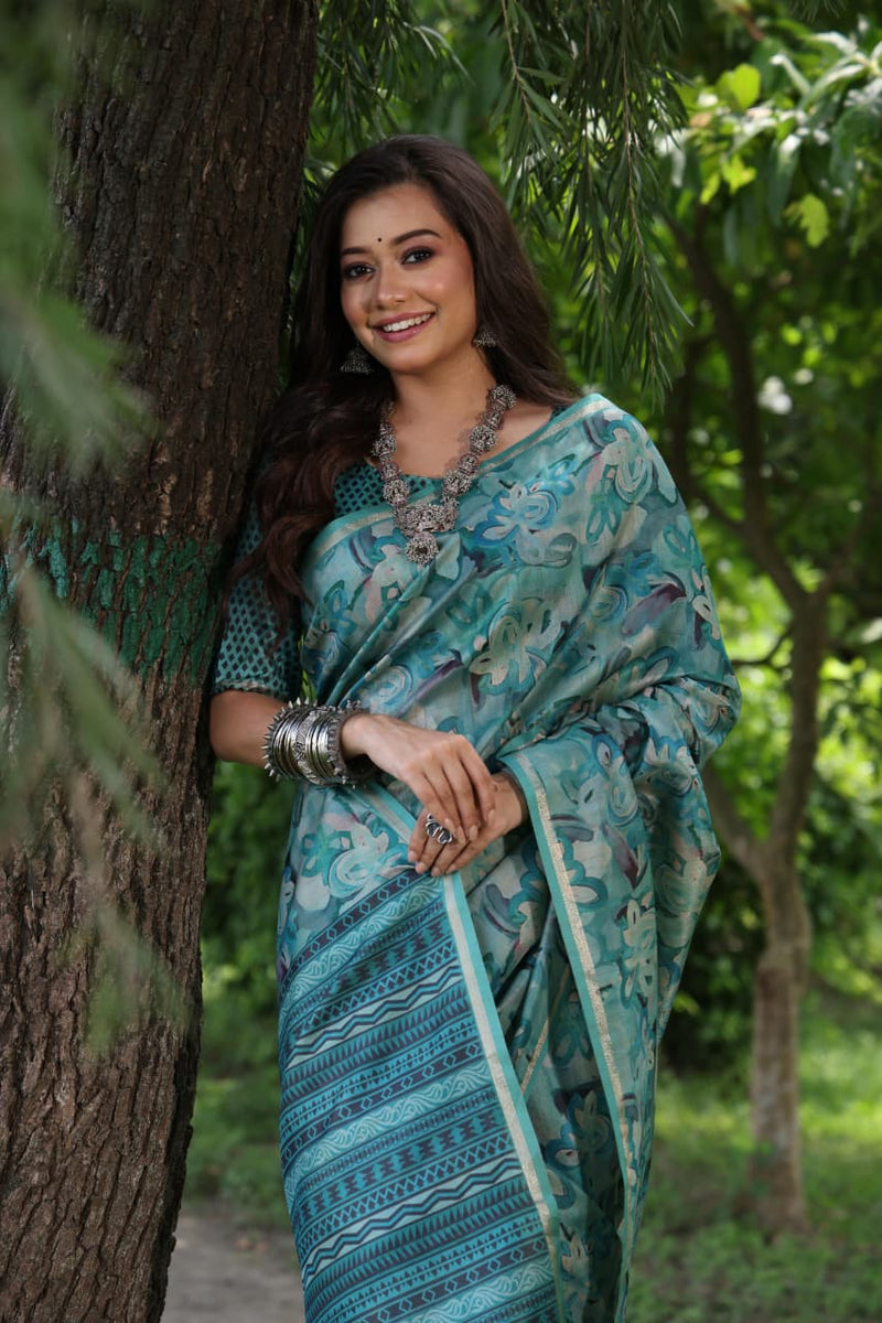 Sky Blue Pure Soft Tussar Silk Saree