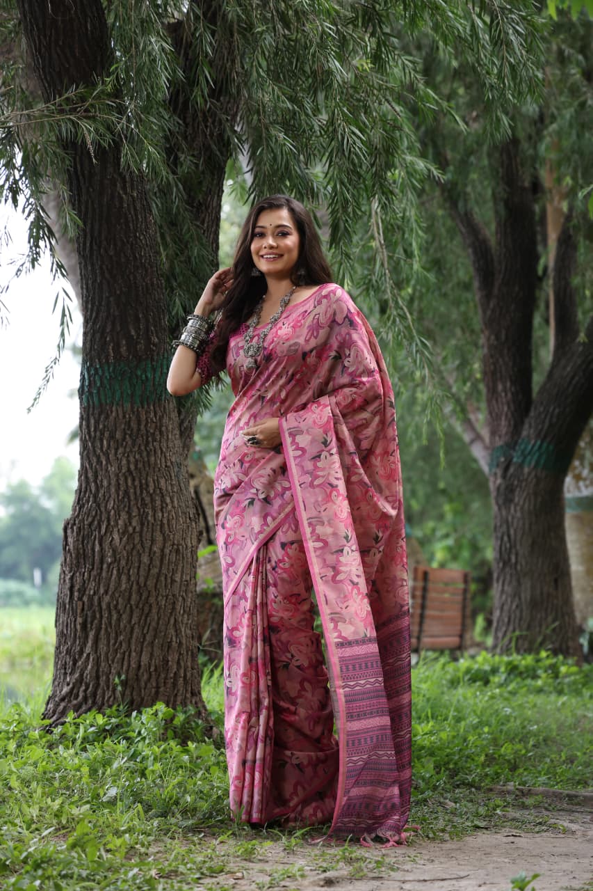 Pink Pure Soft Tussar Silk Saree Tussar Saree Anant Tex Exports Pvt.Ltd..