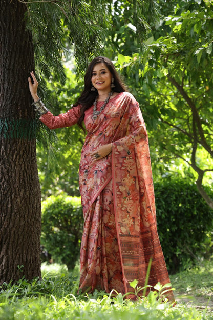Peach Pure Soft Tussar Silk Saree Tussar Saree Anant Tex Exports Pvt.Ltd..