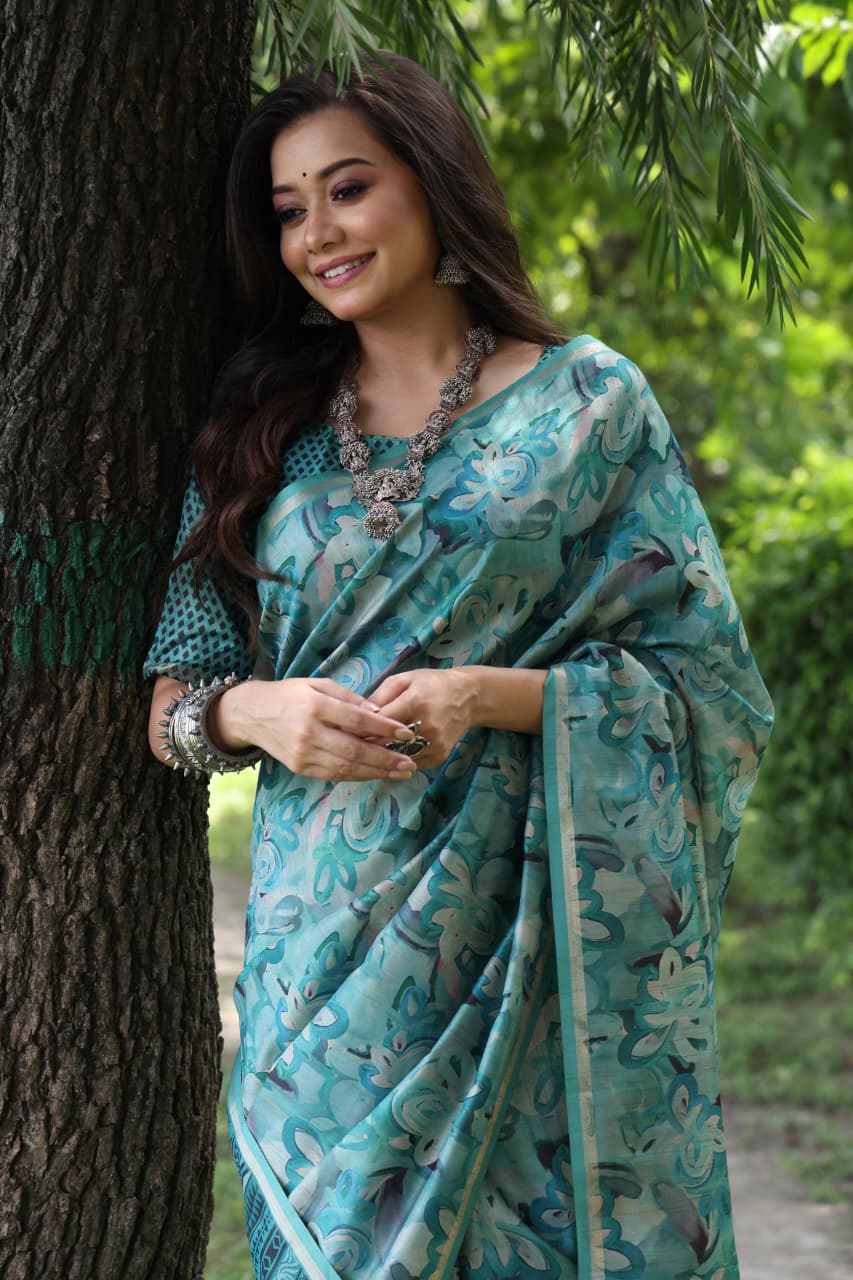 Sky Blue Pure Soft Tussar Silk Saree Tussar Saree Anant Tex Exports Pvt.Ltd..