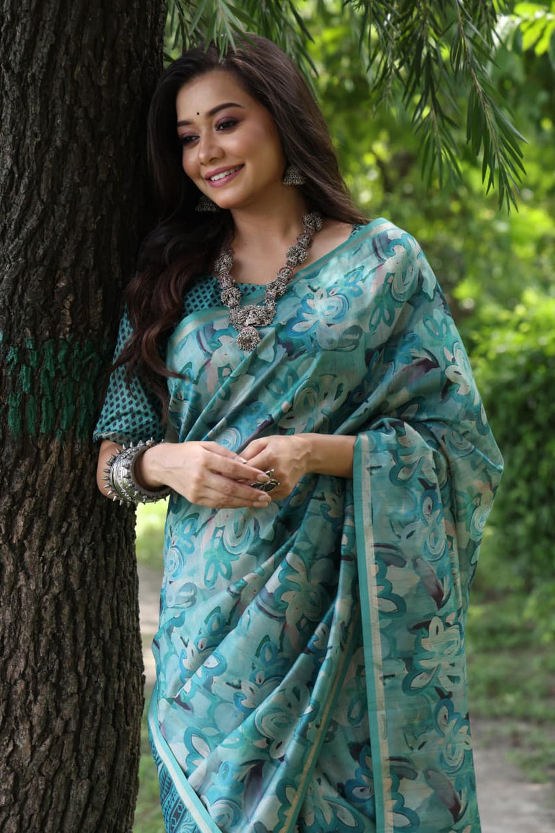 Sky Blue Pure Soft Tussar Silk Saree