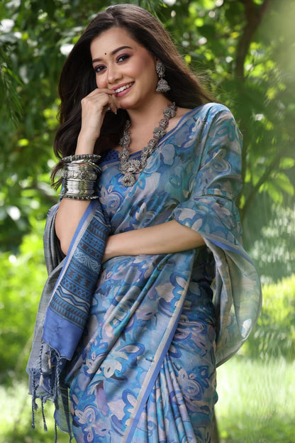 Blue Pure Soft Tussar Silk Saree Tussar Saree Anant Tex Exports Pvt.Ltd..
