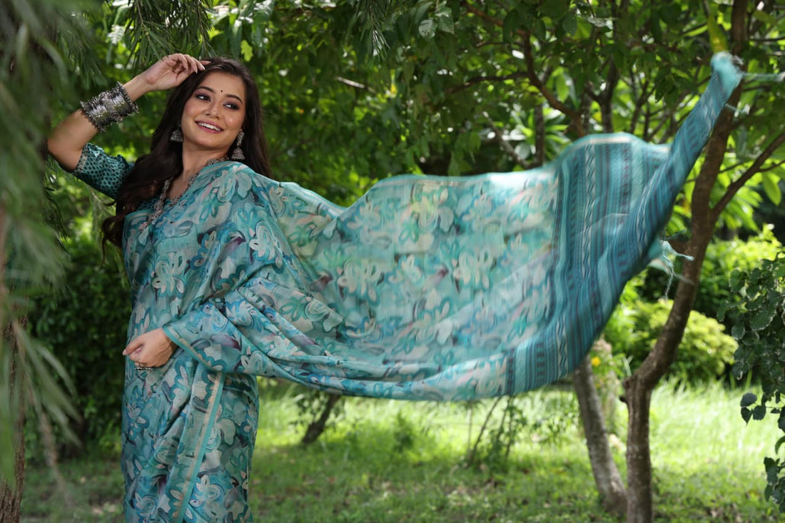 Sky Blue Pure Soft Tussar Silk Saree