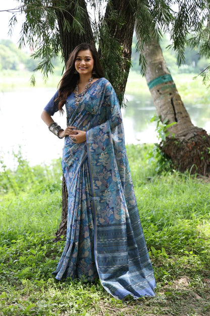 Blue Pure Soft Tussar Silk Saree Tussar Saree Anant Tex Exports Pvt.Ltd..