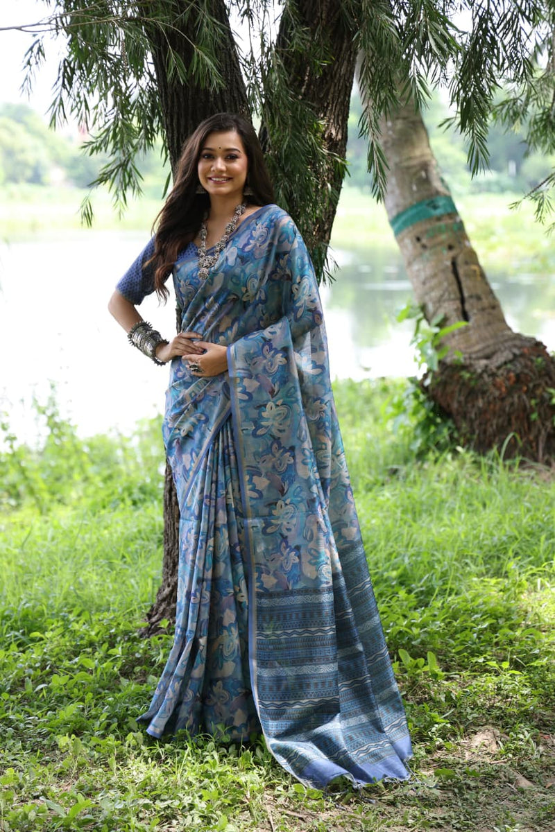 Blue Pure Soft Tussar Silk Saree