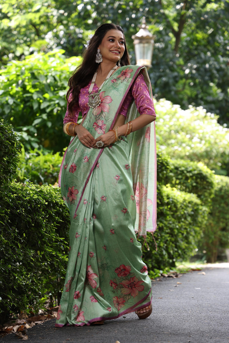 Light Green Pure Soft Tussar Silk Saree