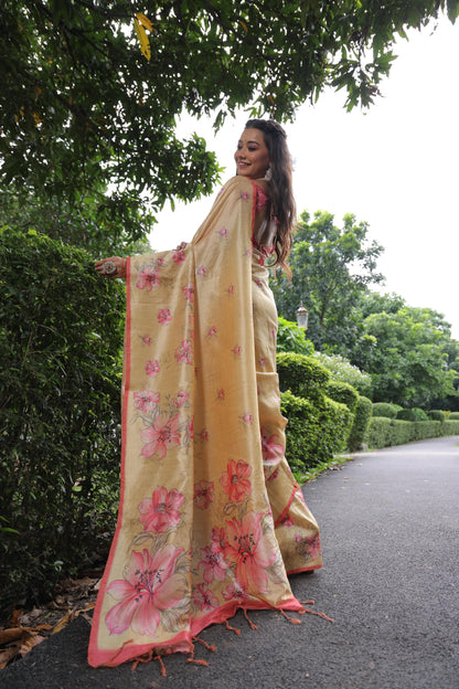 Yellow Pure Soft Tussar Silk Saree Tussar Saree Anant Tex Exports Pvt.Ltd..