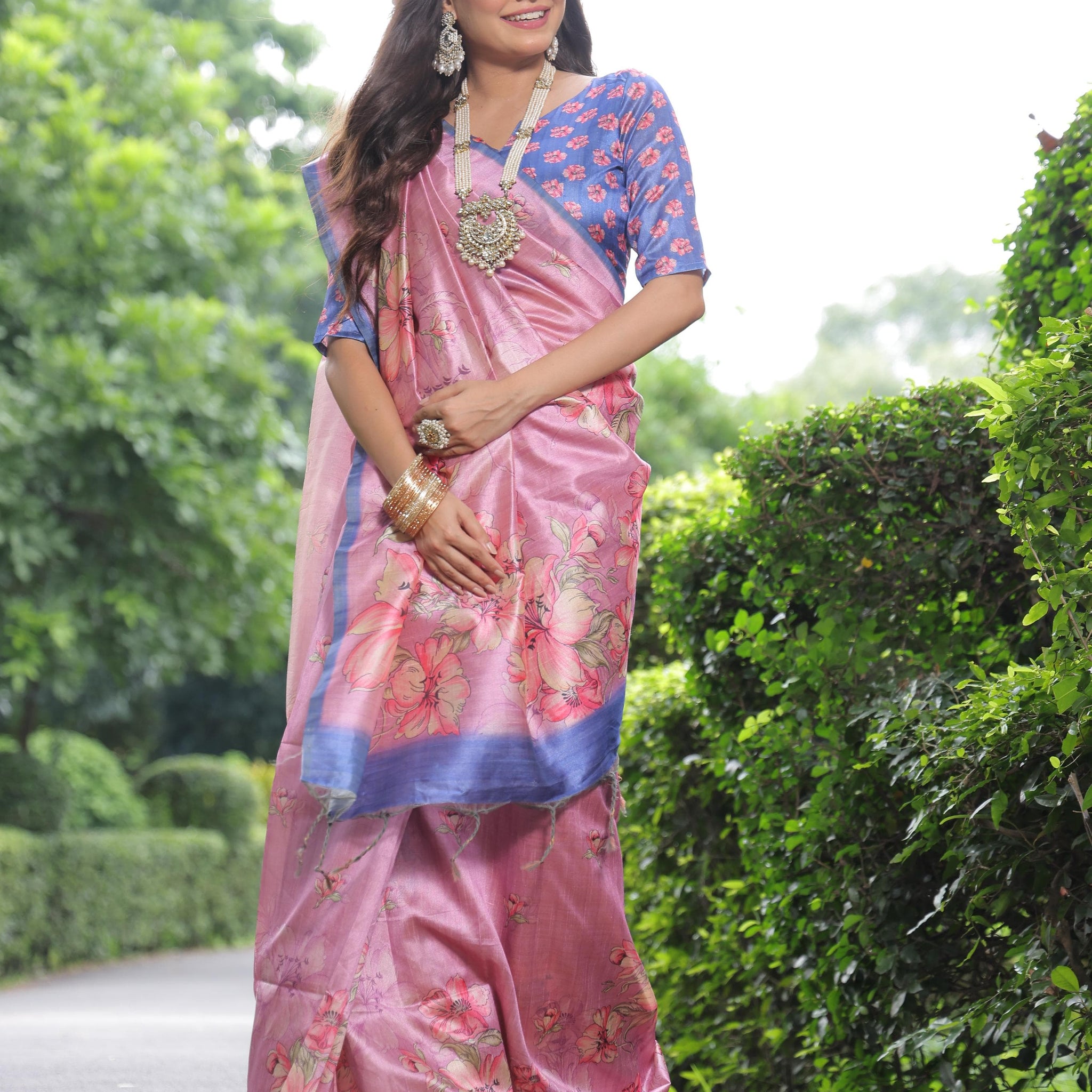 Light Pink Pure Soft Tussar Silk Saree