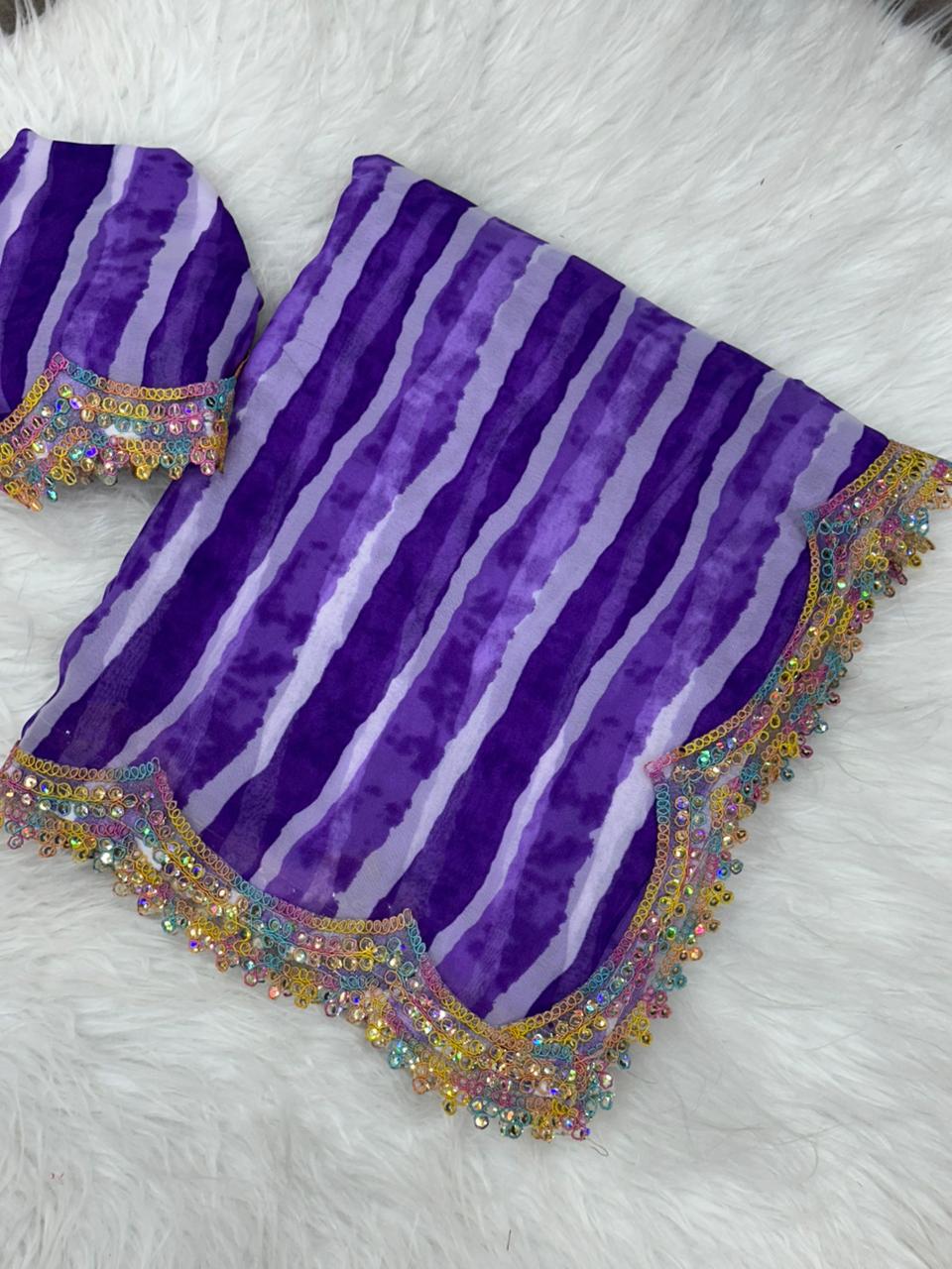 Blue Pure Soft Georgette Lehariya Print Saree