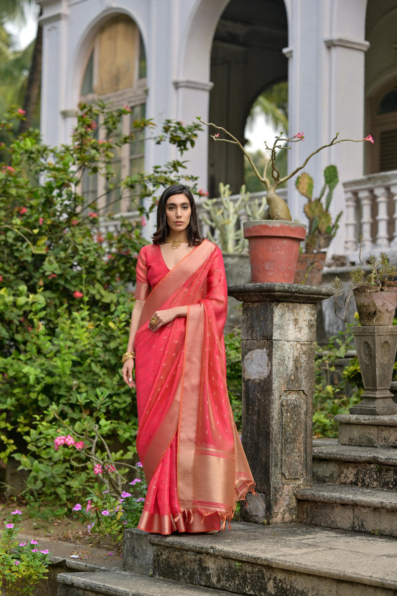Rose Red Pure Soft Kalyani Silk Saree