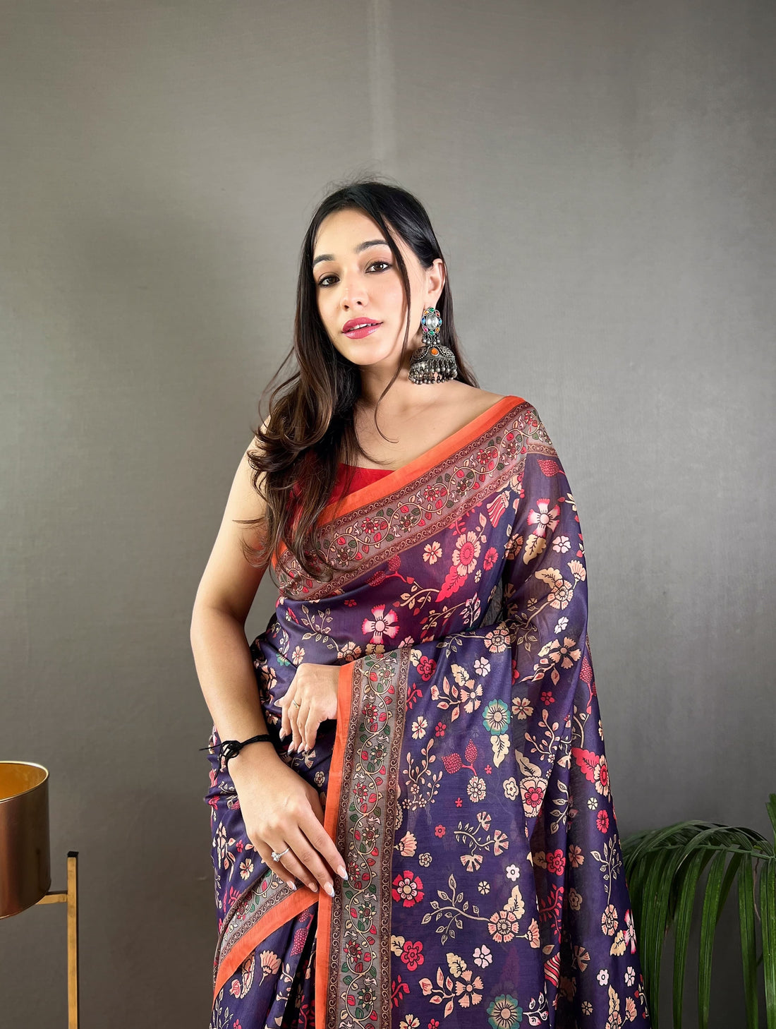 Navy Blue Pure Malai Cotton Kalamkari Print Saree Kalamkari Saree Anant Tex Exports Pvt.Ltd..