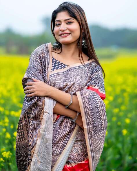 Pink Pure Soft Tussar Silk Madhubani Saree