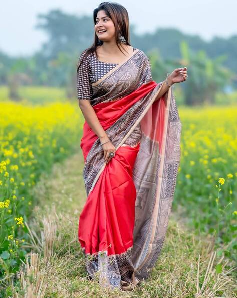 Pink Pure Soft Tussar Silk Madhubani Saree