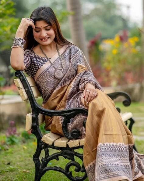 Begie Pure Soft Tussar Silk Madhubani Saree