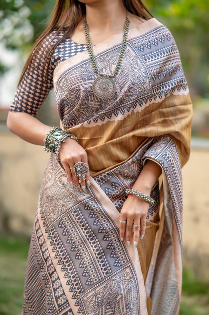 Begie Pure Soft Tussar Silk Madhubani Saree Tussar Saree Anant Tex Exports Pvt.Ltd..