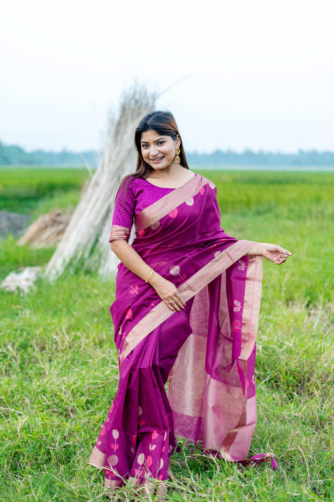 Purple Pure Linen Silk Jamdani Saree Linen Saree Anant Tex Exports Pvt.Ltd..